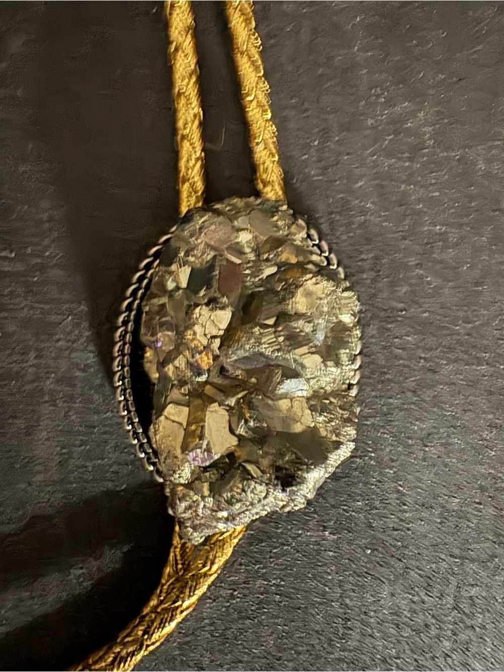 Gold and Silver Pyrite Bolo Tie